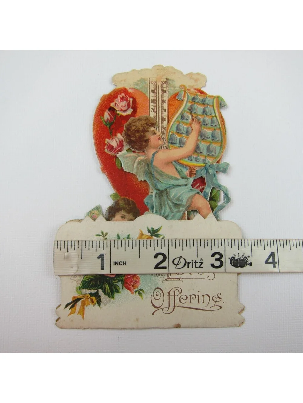 Vintage Valentine 3D Pop Up Die Cut Angel Boys Bell Music Red Heart Thermometer